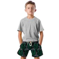 Shorts Infantil Bermuda Calção Praia Verão Coveiro Arte Urubu Folhas 732