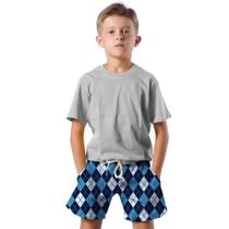 Shorts Infantil Bermuda Calção Praia Verão Crochê Arte Cartoon Azul 601