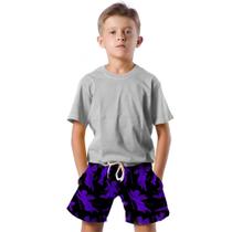 Shorts Infantil Bermuda Calção Praia Verão Diabinho Roxo Desenho Arte 376