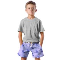 Shorts Infantil Bermuda Calção Praia Verão Dino Cartoon Roxo Purple 195