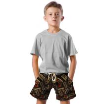 Shorts Infantil Bermuda Calção Praia Verão Discos Disquete Retro Música 90