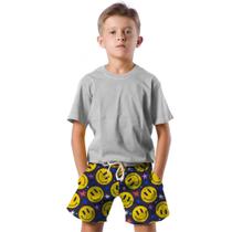 Shorts Infantil Bermuda Calção Praia Verão Emoji Cartoon Amarelo 455 Shorts Infantil Bermuda Calção Praia Verão Emoji Cartoon Amarelo 455