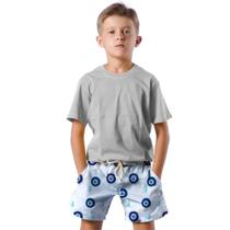 Shorts Infantil Bermuda Calção Praia Verão Emoji Cartoon Atração Azul 714