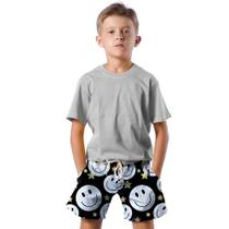 Shorts Infantil Bermuda Calção Praia Verão Emoji Stars Yellow 240