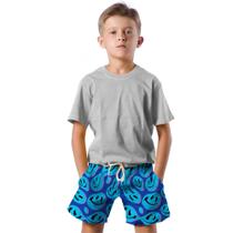 Shorts Infantil Bermuda Calção Praia Verão Emojis Azul Arte Água 628