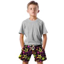 Shorts Infantil Bermuda Calção Praia Verão Estrelas Cartoon Star Tinta 522