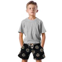 Shorts Infantil Bermuda Calção Praia Verão Flores Arte Flower 212