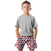 Shorts Infantil Bermuda Calção Praia Verão Flores Arte White Cartoon 606