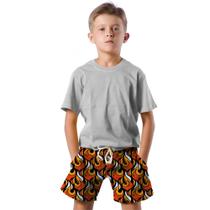 Shorts Infantil Bermuda Calção Praia Verão Fogo Fire Cartoon Chamas 667