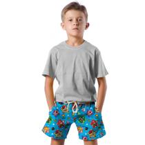 Shorts Infantil Bermuda Calção Praia Verão Game Retro Pixel Puzzle 229