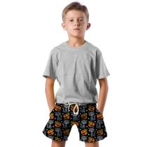 Shorts Infantil Bermuda Calção Praia Verão Gatos Halloween Cartoon Abóbora 508