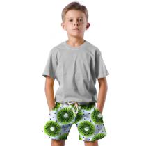 Shorts Infantil Bermuda Calção Praia Verão Kiwi Arte Fruta Verde 553