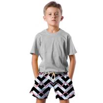 Shorts Infantil Bermuda Calção Praia Verão Listras Zig Zag Arte Preto Branco 584 Shorts Infantil Bermuda Calção Praia Verão Listras Zig Zag Arte Preto Branco 584