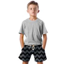 Shorts Infantil Bermuda Calção Praia Verão Listras Zig Zag Preto Black Arte 524 Shorts Infantil Bermuda Calção Praia Verão Listras Zig Zag Preto Black Arte 524