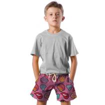 Shorts Infantil Bermuda Calção Praia Verão Love Kiss Cartoon Arte 651