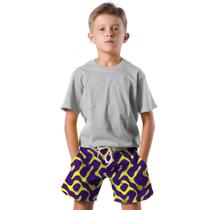 Shorts Infantil Bermuda Calção Praia Verão Manchas Roxo Cartoon Arte 527