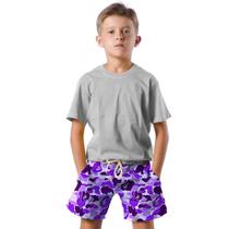 Shorts Infantil Bermuda Calção Praia Verão Manchas Roxo Purple Arte 466