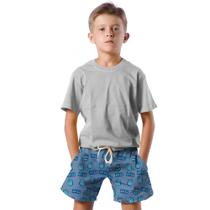Shorts Infantil Bermuda Calção Praia Verão Monstro Azul Cartoon 223