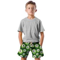 Shorts Infantil Bermuda Calção Praia Verão Monstro Olhos Green 328 Shorts Infantil Bermuda Calção Praia Verão Monstro Olhos Green 328