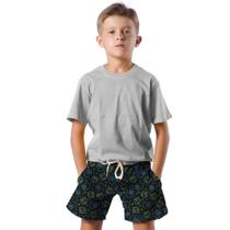 Shorts Infantil Bermuda Calção Praia Verão Monstros Neon Azul Verde 222