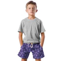 Shorts Infantil Bermuda Calção Praia Verão Monstros Roxo Arte 364