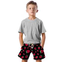 Shorts Infantil Bermuda Calção Praia Verão Morango Cartoon Vermelho 84 Shorts Infantil Bermuda Calção Praia Verão Morango Cartoon Vermelho 84