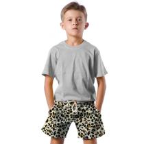 Shorts Infantil Bermuda Calção Praia Verão Onça Arte Animal Natureza Manchas 672