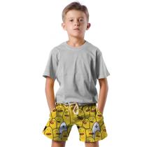 Shorts Infantil Bermuda Calção Praia Verão Patos Arte Amarelo 179