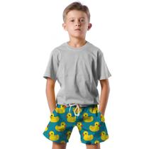 Shorts Infantil Bermuda Calção Praia Verão Patos Funny Cartoon Amarelo 616