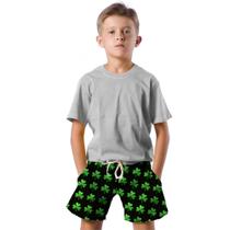 Shorts Infantil Bermuda Calção Praia Verão Sorte Emoji Trevo Verde 410