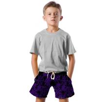Shorts Infantil Bermuda Calção Praia Verão Teia Cartoon Roxo 378