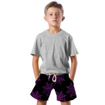 Shorts Infantil Bermuda Calção Praia Verão Teias Aranha Cartoon Roxo 645 Shorts Infantil Bermuda Calção Praia Verão Teias Aranha Cartoon Roxo 645