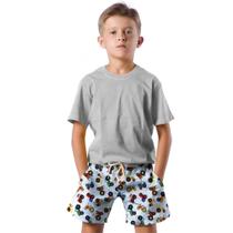 Shorts Infantil Bermuda Calção Praia Verão Trator Cartoon Colorido 490