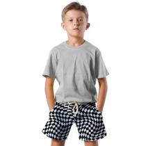 Shorts Infantil Bermuda Calção Praia Verão Xadrez Black Cartoon Preto 520