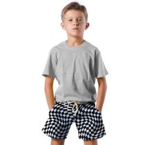 Shorts Infantil Bermuda Calção Praia Verão Xadrez Preto Branco Arte 598