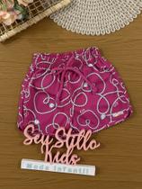Shorts Infantil Cinti Verão Rosa Lacinho Coração