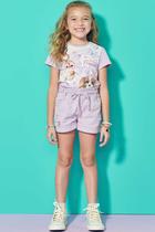 Shorts Infantil em Sarja c/Cinto Cordão Lilás - Kukie Shorts Infantil em Sarja c/Cinto Cordão Lilás - Kukie