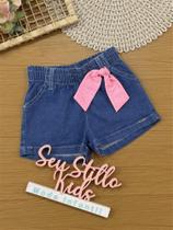 Shorts Infantil Kukiê Verão Jeans com Laço Tamanho:4Cor:Jeans Shorts Infantil Kukiê Verão Jeans com Laço Tamanho:4Cor:Jeans