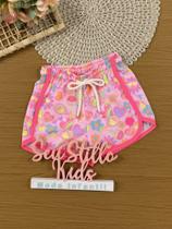 Shorts Infantil Kukiê Verão Rosa Bolinhas de Tênis