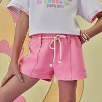 Shorts Infantil Menina Infanti Rosa Cordão Ajustavel Verão Moda Kids 86587