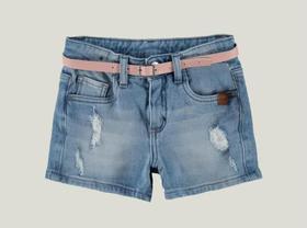 Shorts infantil menina jeans com cinto rosa da malwee kids