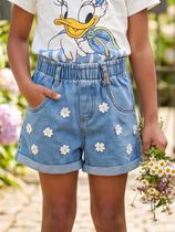 Shorts Jeans Aplique Florzinhas do Campo Momi
