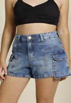 Shorts Jeans Cargo Stone Única Poah Noah