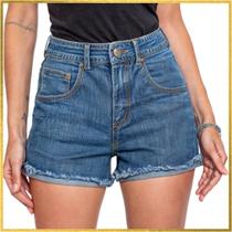Shorts Jeans Cintura Alta Feminino Elastano Lycra
