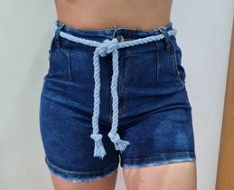 Shorts Jeans Com Cinto, Cintura Alta Sal E Pimenta