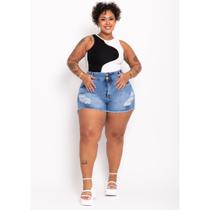 Shorts Jeans Curto Plus Size Levanta Bumbum Azul