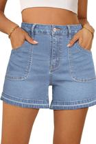 Shorts jeans Dokotoo femininos de cintura alta, perna reta, azul Shorts jeans Dokotoo femininos de cintura alta, perna reta, azul
