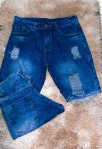 Shorts jeans escuro com rasgo - Samba