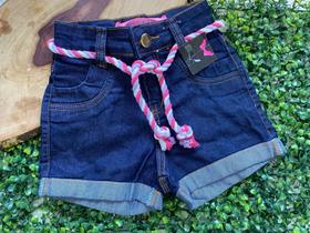 Shorts Jeans escuro Menina Infantil e Juvenil lacinho colorido