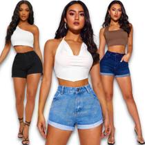 Shorts Jeans Feminina Casual com Elastano 424 Shorts Jeans Feminina Casual com Elastano 424